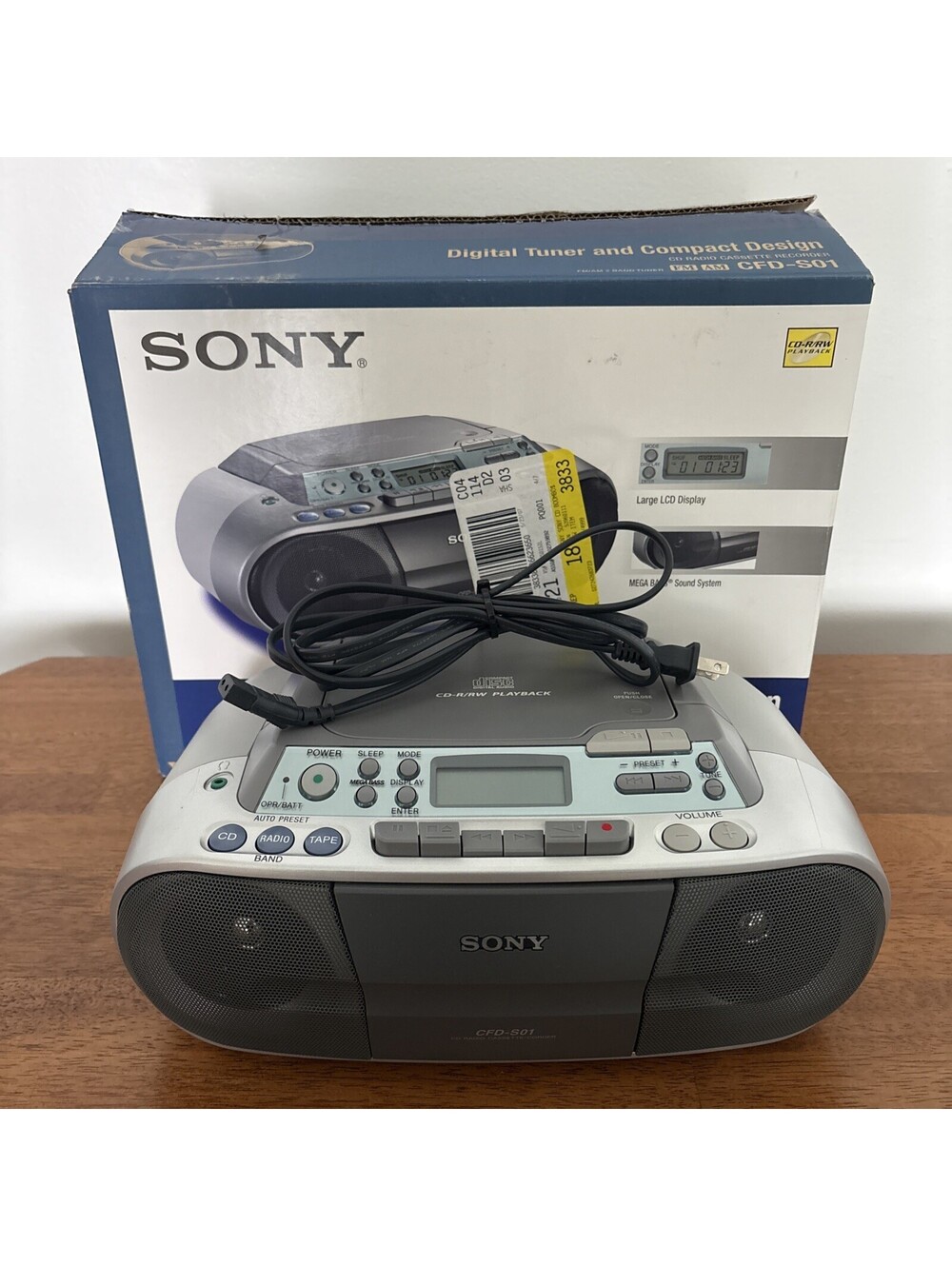 Sony CFD-S01 CD Player Boombox AM FM Radio Cassette Recorder Tested Original Box
